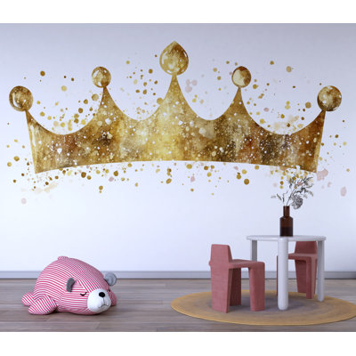 Adhésif décoratif de chambre de bébé couronne dorée - art mural royal au-dessus du lit de bébé pour chambre de bébé ou chambre d'enfant 057Mv