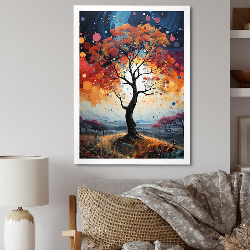 Abstraction colorée «Baobab Tree I», art mural sur toile, H 40 po x l 30 po, Cadre simple blanc
