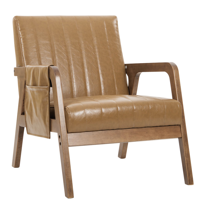 Fauteuil d'appoint en cuir Mid-Century moderne avec structure en bois, Tanné