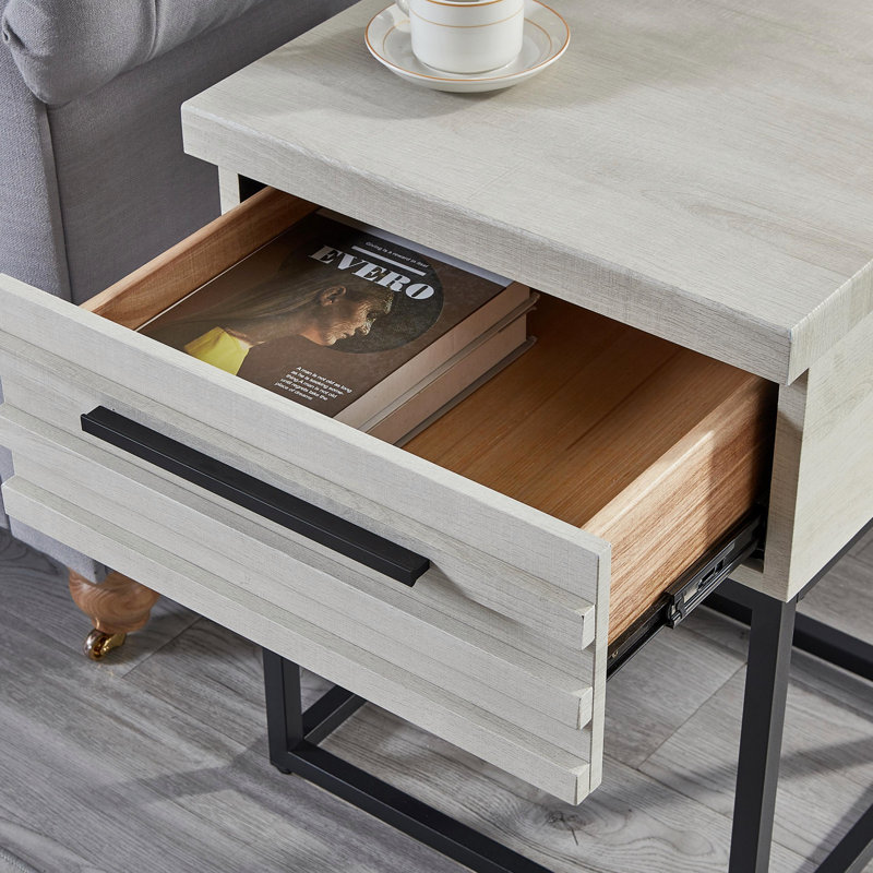 Storage End Table, White