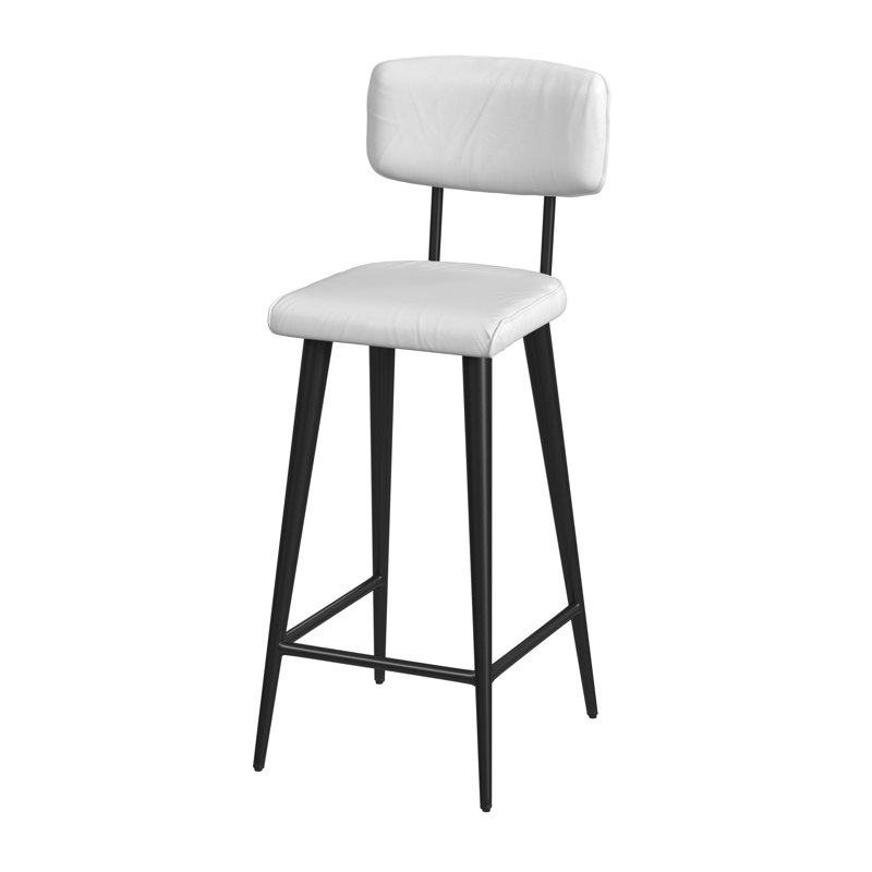 Bertita Upholstered Counter Stool with Metal Frame, Black, White Genuine Leather