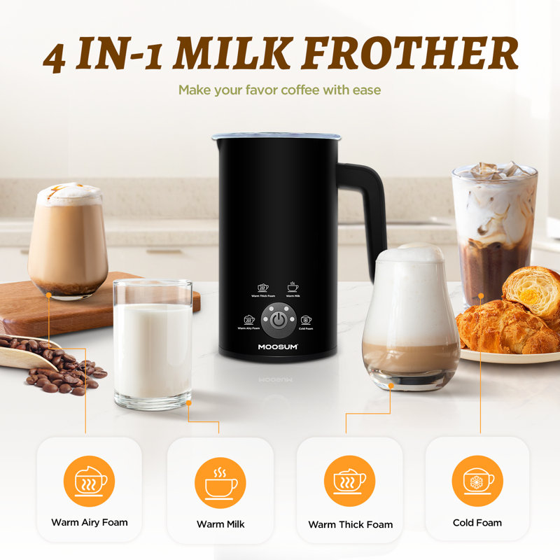 Milk Frother, 4-in-1 10.1oz/300ml Electric Milk Steamer, Easy Clean