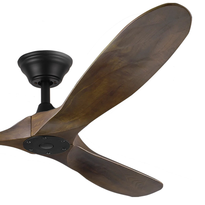Grand ventilateur de plafond en bois massif à 3 pales avec télécommande, 60", Noir avec pales noyer foncé