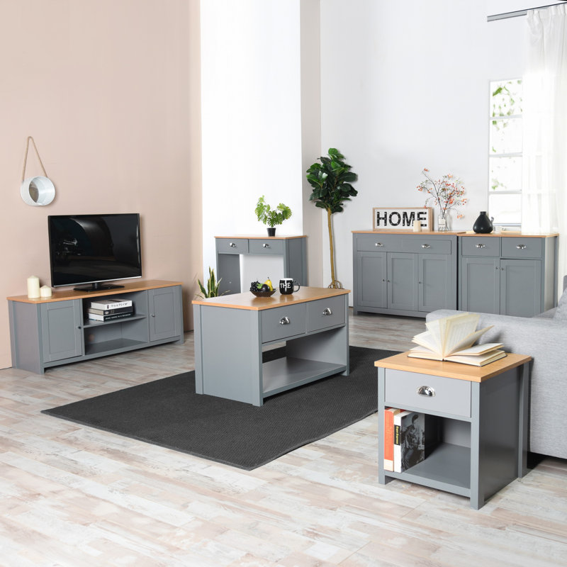 Richmond 45cm W Bedside Table, Oak/Grey