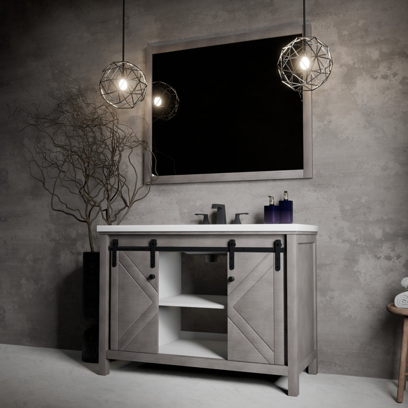 Marsyas 48 in W x 22 in D Single Bath Vanity Mirror, White Quartz, Ash Gray