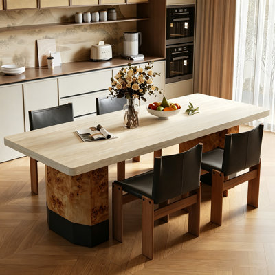 Modern Minimalist Beige Sintered Stone Tabletop Rectangular Dining Table