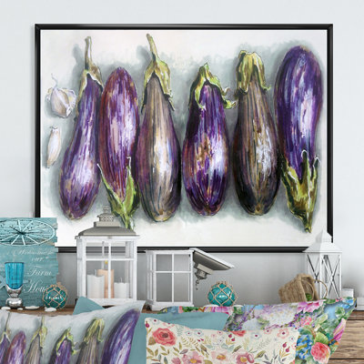 «Eggplants Kitchen Art», reproduction sur toile flottante