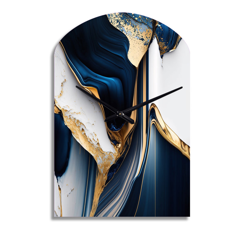 «Abstract Geode Waves Gold I», horloge murale asymétrique abstraite, Moyenne