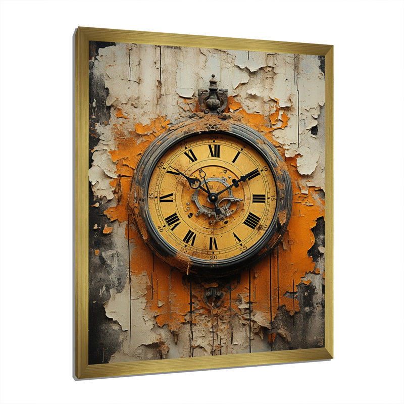 Horloge industrielle chic II - impressions sur toile tendance, H 44 po x l 34 po x P 1,5 po, Encadrement doré
