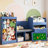 31.5''H Kids Bookcase, Toy Storage Organizer With Stuffed Animal Storage, Bench And Removable Cushions, Wooden Toddler Bookshelf With Movable Building Block Drawers, Blue-2046219144