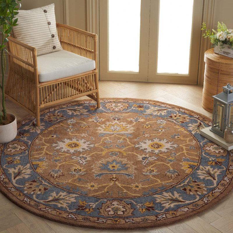 Tapis brun / bleu en laine touffeté à la main Cranmore, Rond 6 pi