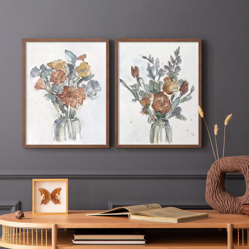 Arrangement floral aquarelle I - impression encadrée de qualité supérieure - prête à être accrochée - aucun clou requis - aucun clou requis