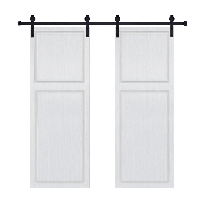 Double 2 panneaux modernes 46 po X 84 po Porte de grange coulissante en bois de noyer blanc avec ensemble de quincaillerie