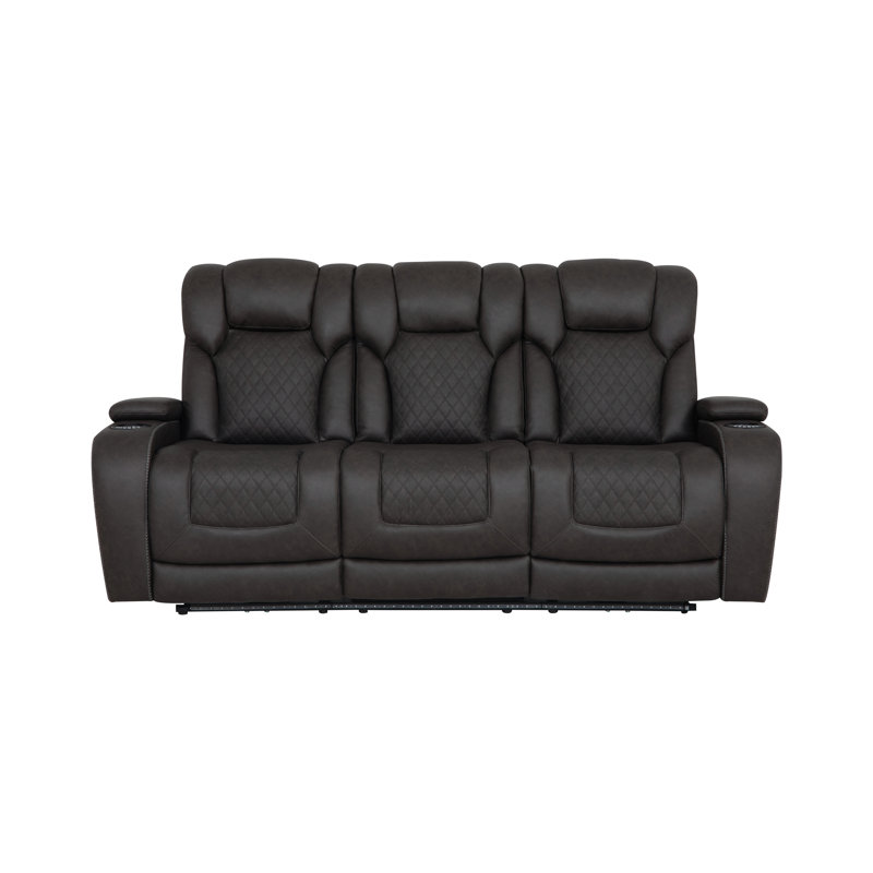 Wendell Dark Gray Microfiber Power Motion Sofa W/Dropdown Table, Storage, Usb & Led