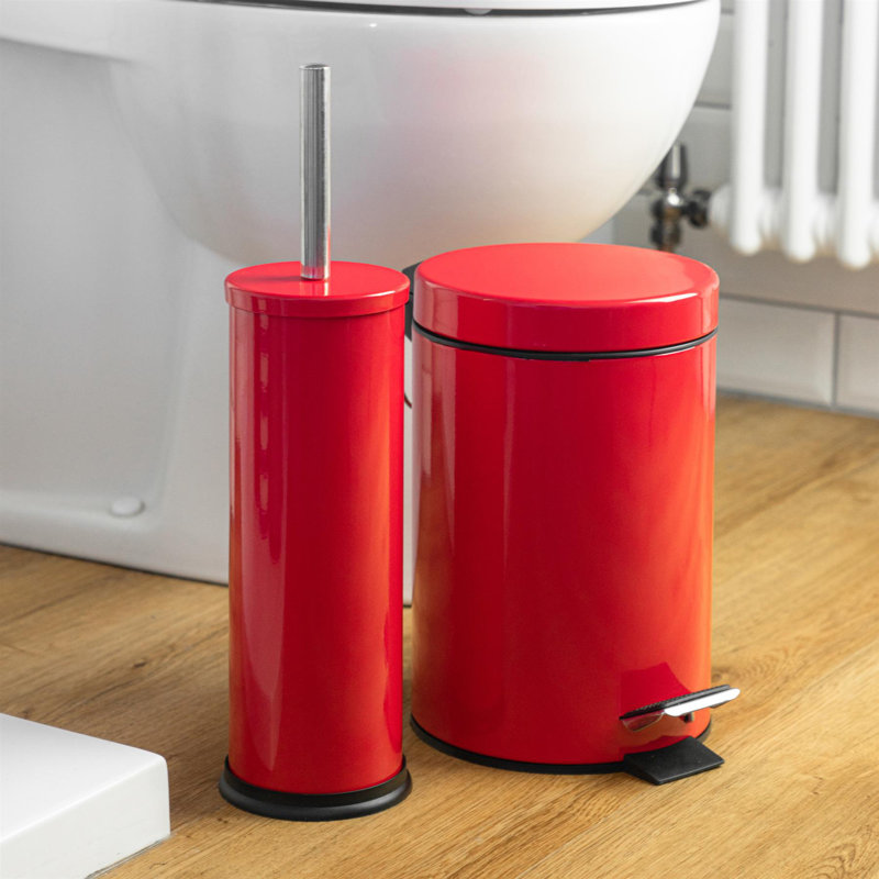 Harbour Housewares 3L Round Bathroom Pedal Bin, Red