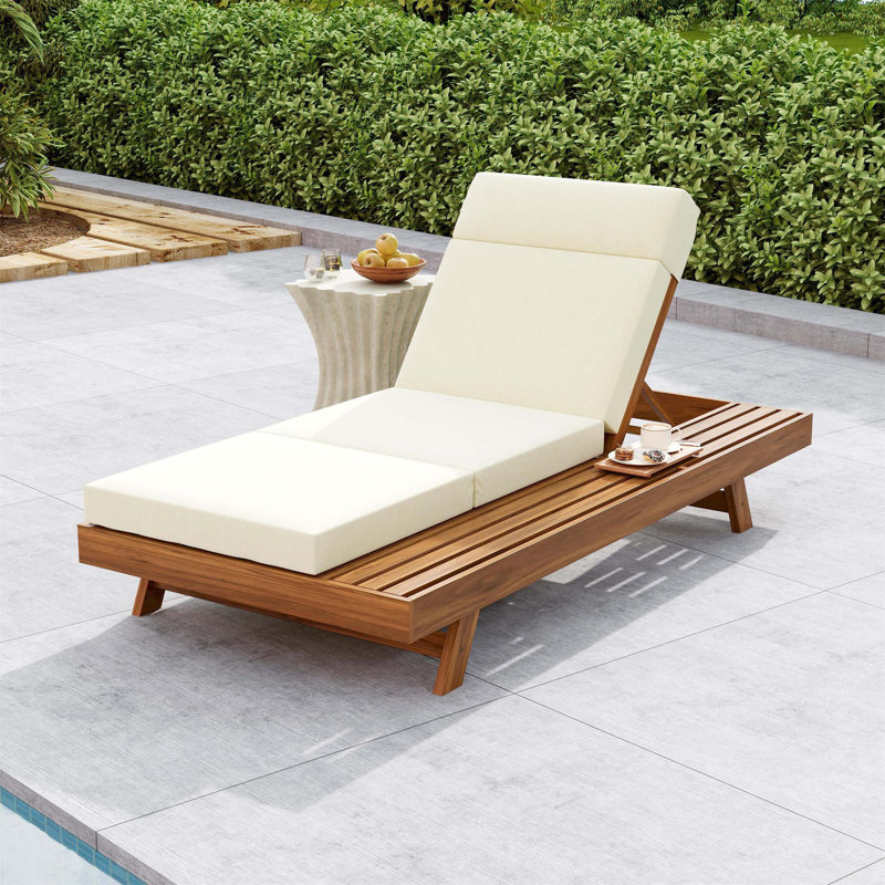 Acacia Wood Chaise Lounge Set With Adjustable Headrest And Water-Resistant Cushions For Outdoor Comfort, Beige