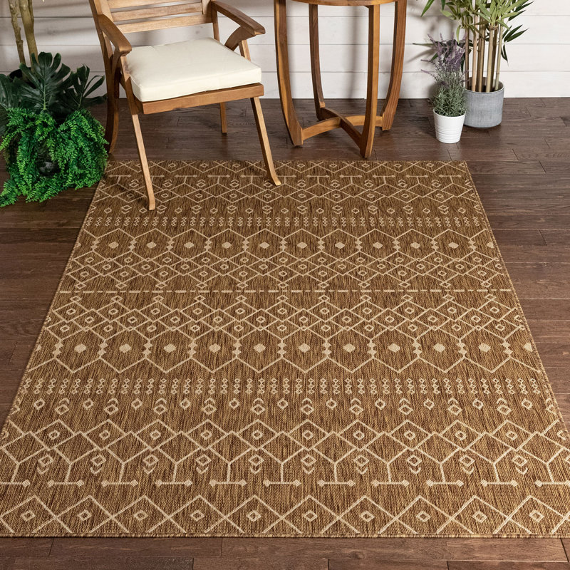 Marshanna Nord Trellis Borwn Indoor/Outdoor Flat-Weave Area Rug, Rectangle 5'3" x 7'3"