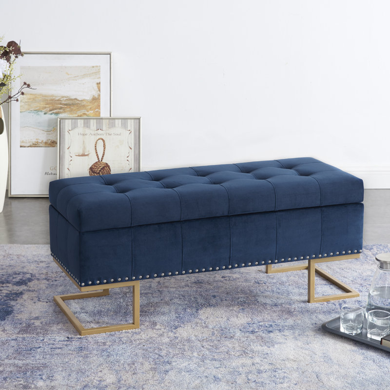 Repose-pieds avec rangement Noorlander, Doré, 100 % polyester bleu