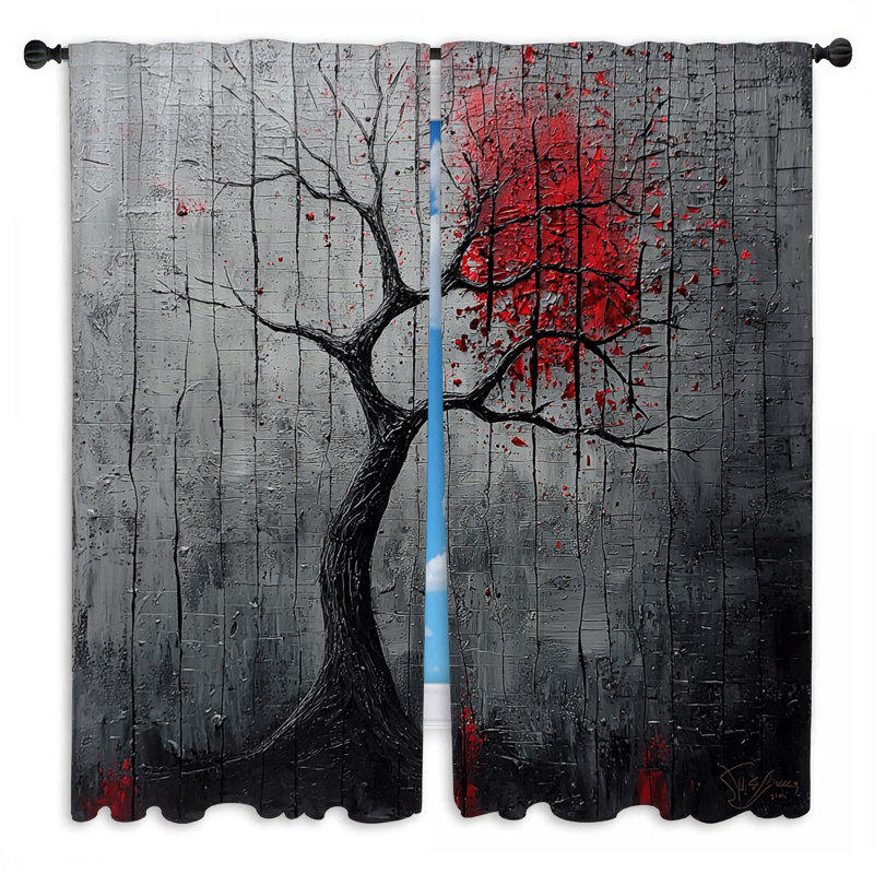 Rideaux de fenêtre d'arbre nature campagne - 2 panneaux, L 20 po x L 52 po