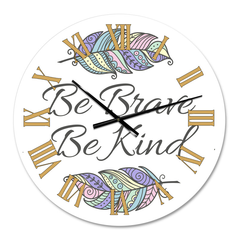 Horloge murale moderne Be Brave Be Kind Tribal Feathers II, Petit