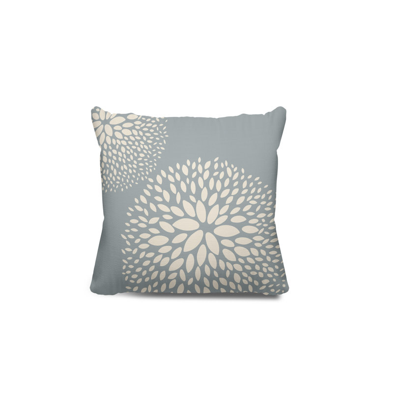 Coussin décoratif intérieur / extérieur en polyester filé à la main Bavière, H 15 po x l 15 po, Gris / Crème