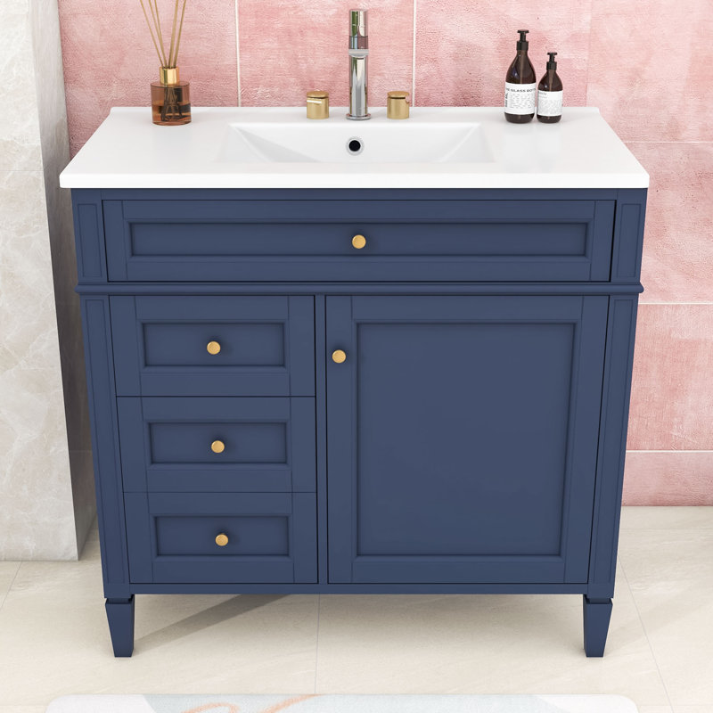Deshira 36.3'' Single Bathroom Vanity with Ceramic Top, Blue