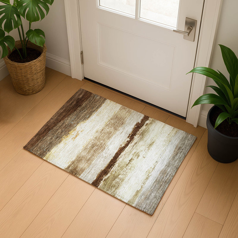 Premium Machine Washable Mayfield Striped Rug, 1'8" x 2'6", Brown