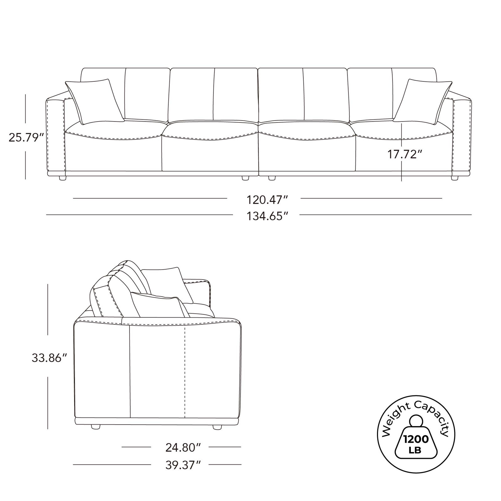 Matawan 134.65'' Upholstered Sofa, Sable Top Grain Leather