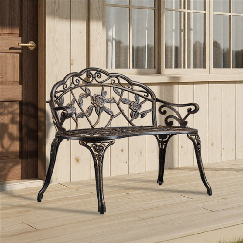 Waterproof Metal Outdoor Bench, Bronze
