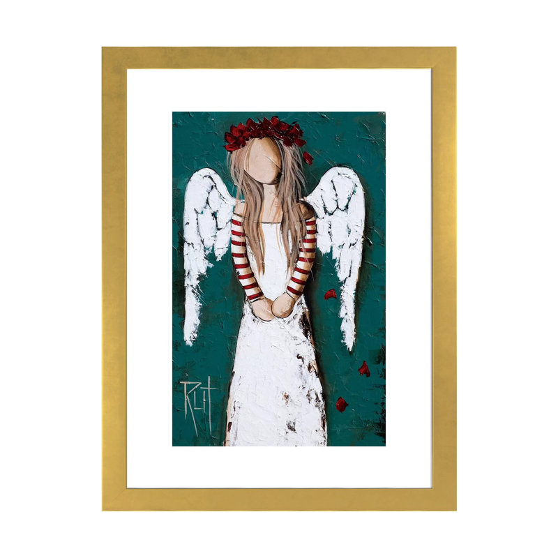 Reproduction d’art, "Feathery" par rut art Creations, H 16 po x l 24 po x P 1 po, Papier encadré doré, Blanc