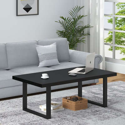  Table basse rectangulaire en chêne noir, table basse moderne en bois avec pieds en métal pour le salon, L 47,2 po x l 23,6 po x H 18,3 po