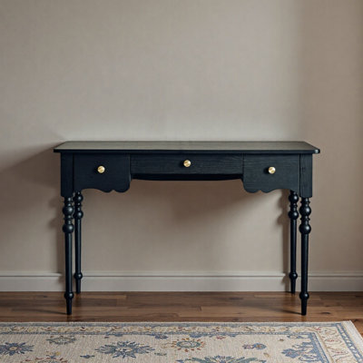 Exquisite Retro Black All-wood Writing Desk