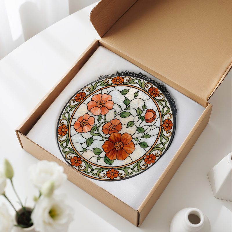 Panneau de vitrail à motif floral, H 12 po x l 12 po
