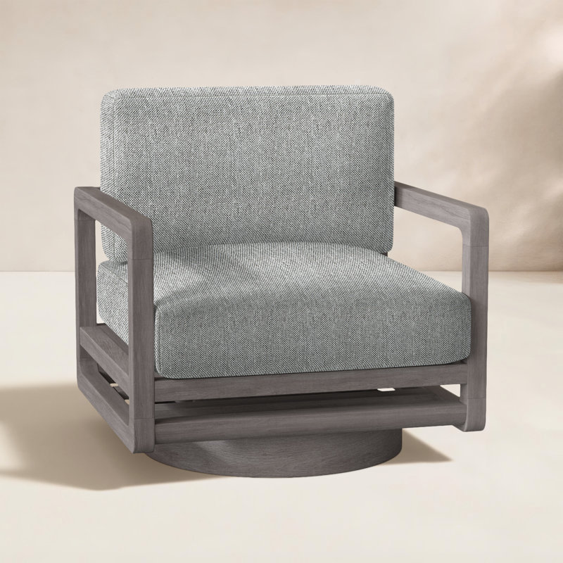Tanah Teak Swivel Patio Chair with Cushions, Light Grey/Dark Grey Linen 6032-110