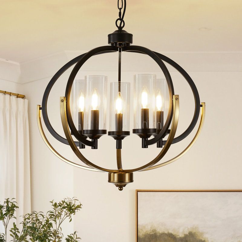 5 - Light Circle Candlelight Glass Chandelier, Black/Gold