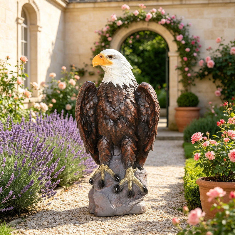 Grande statue de jardin aigle à tête blanche, sculpture en résine peinte à la main pour un décor patriotique intérieur et extérieur