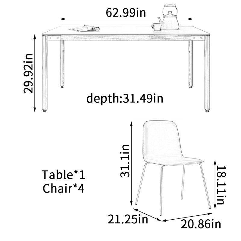 Table de salle à manger Modern, H 29,92 po x L 62,99 po x l 31,49 po