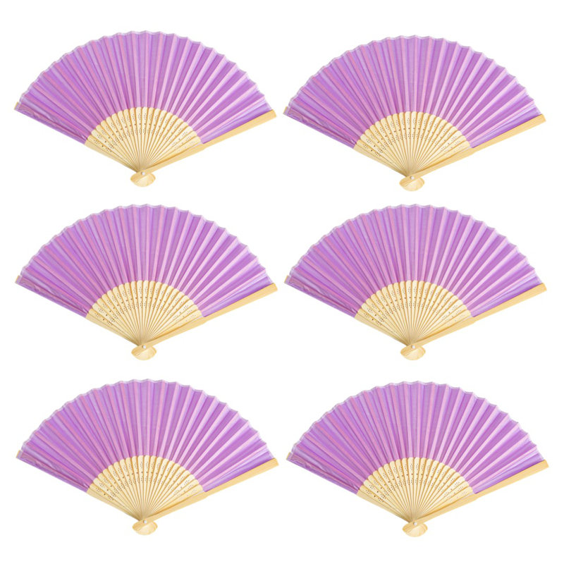 Paquet de 6 ventilateurs en papier et en bambou pliables pour la fête de mariage, l'église, les fêtes, la maison et la décoration de bricolage (gris bleu)