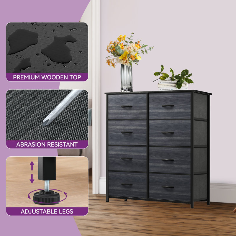 Commode double 8 tiroirs Kathiria, Noir anthracite