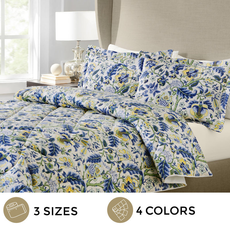 Regency Cotton Baffle-Box Floral Comforter, King Comforter