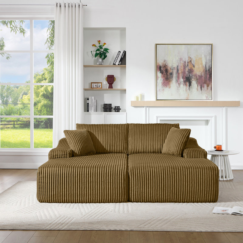 Boneless Modern Spacious Upholstered Corduroy Modular Sectional Sofa With 2 Pillows, Brown