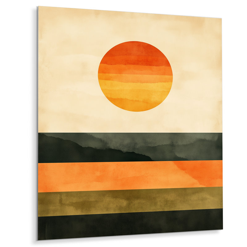 Sun and Horizon modernist - abstrait Mid-Century en métal, impression éclectique moderne, L 12 po x H 20 po