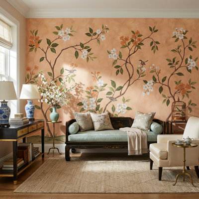 Papier peint floral avec oiseaux rétro