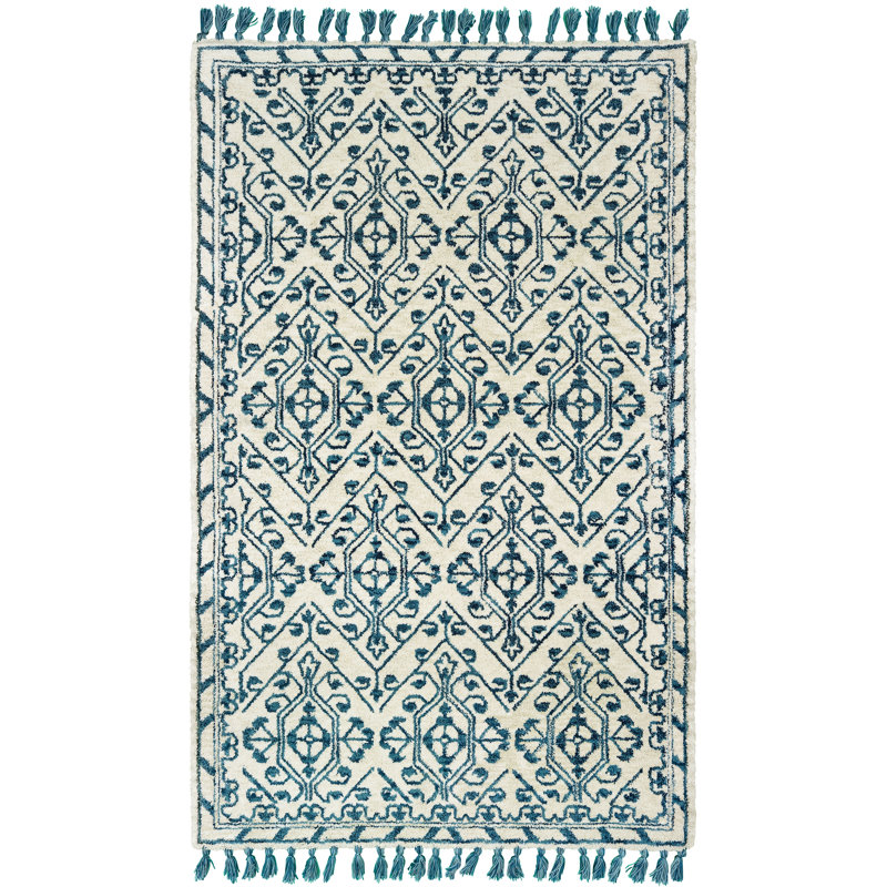 Tapis ivoire touffeté à la main lattice Nell, Rectangle 10 pi x 13 pi