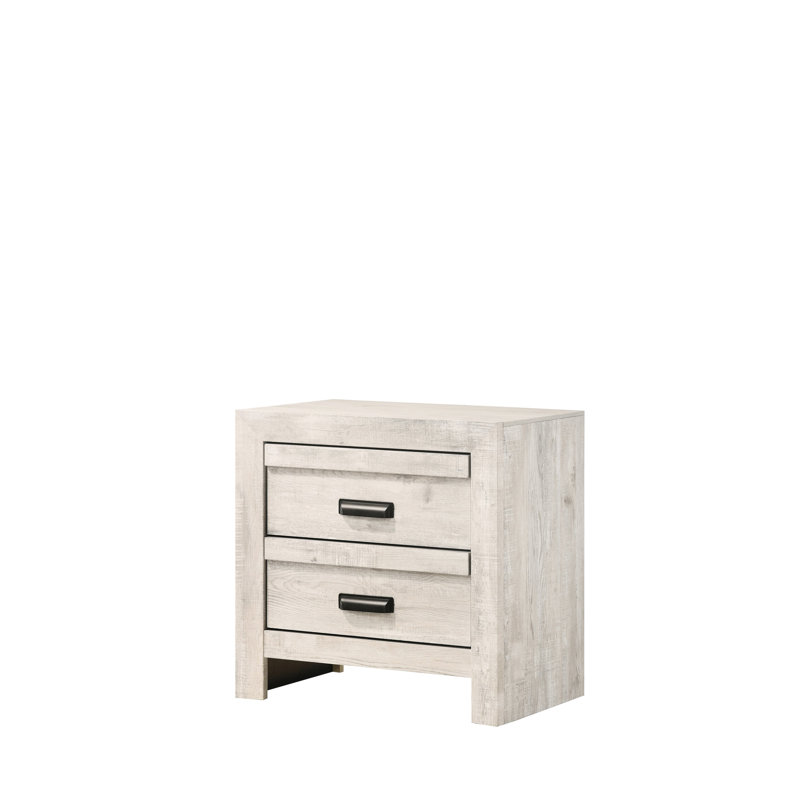 Table de chevet rustique pour chambre à coucher - 2 tiroirs, tiroirs gris à finition bois beige