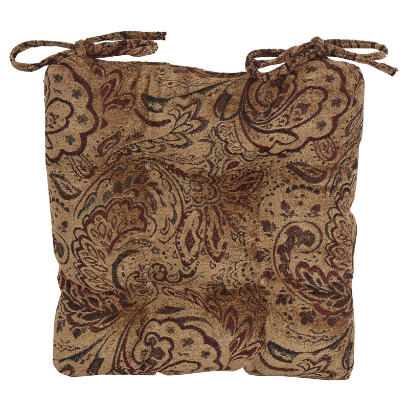 16-Inch Square Jacquard Chenille Tufted Chair Cushions, Brown/Tan Paisley