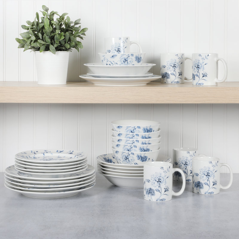 Ensemble de vaisselle et assiettes décoratives en porcelaine 30 pièces Martha Stewart Empress Bouquet