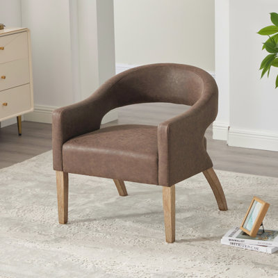 Ensemble de 4 chaises de salle à manger modernes en polyuréthane à dossier ouvert, fauteuil d'appoint en tonneau avec pieds en bois d'hévéa patiné, fauteuil de cuisine club creux pour salon, chambre, café, salle à manger, réception, café