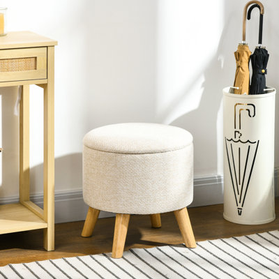 Repose-pieds de rangement blanc crème - Dessus rembourré doux et compartiment caché pour les couvertures, télécommandes polyvalentes dans les espaces de vie, chambre à coucher, étable d'entrée avec pieds antidérapants