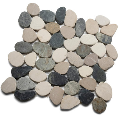 CNK Tile Sliced Mixed 4-Color Pebble Tile Natural Stone Mesh Sheet For Bathroom Kitchen Walls Floors And Decorative Surfaces - 12" X 12"